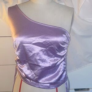 One shoulder silky ruched top